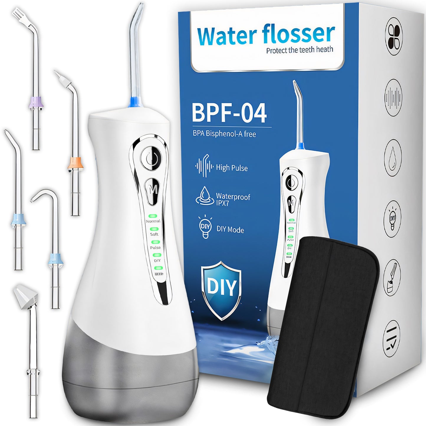 RTO Cordless Dental Water Flosser, 4 Modes, 7 Tips, 300 ml, Case Included – image 4
