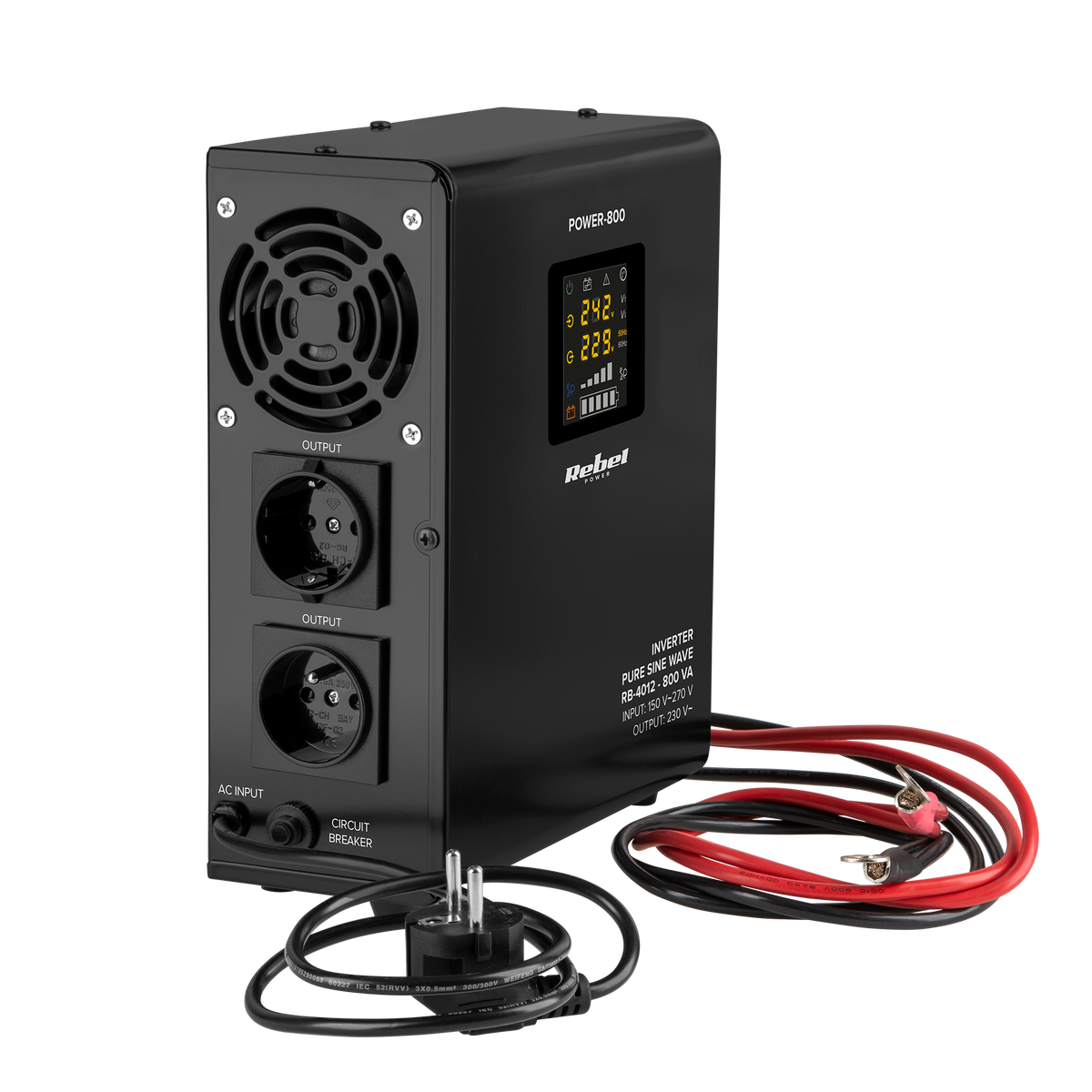 Rebel Rebel POWER-500 Wall-Mounted Emergency Power Supply - Inverter with Pure Sine Wave Output and Charging Function 12V 230V 500VA/300W – image 8