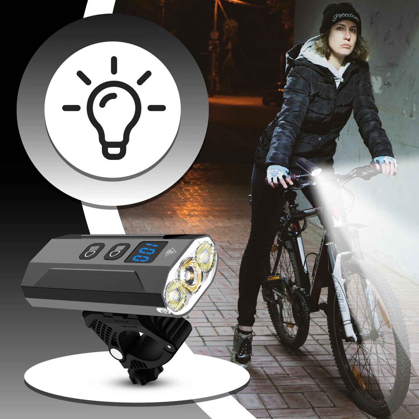 RTO Powerful LED Bike Light (Front + Rear) 900 lm, 2500 mAh Flashlight - er1032 – image 3