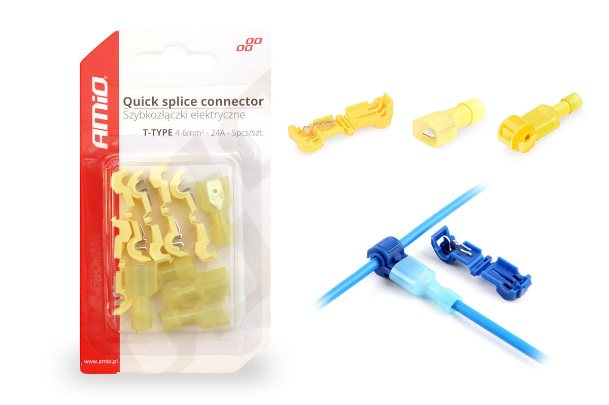 AMiO Type-T Electrical Quick Connectors, 04-6 mm², 24 A, 5 pcs. AMIO-02345