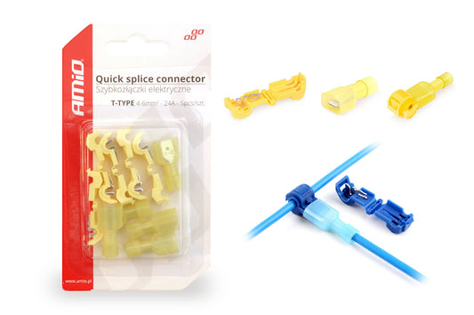 AMiO Type-T Electrical Quick Connectors, 04-6 mm², 24 A, 5 pcs. AMIO-02345