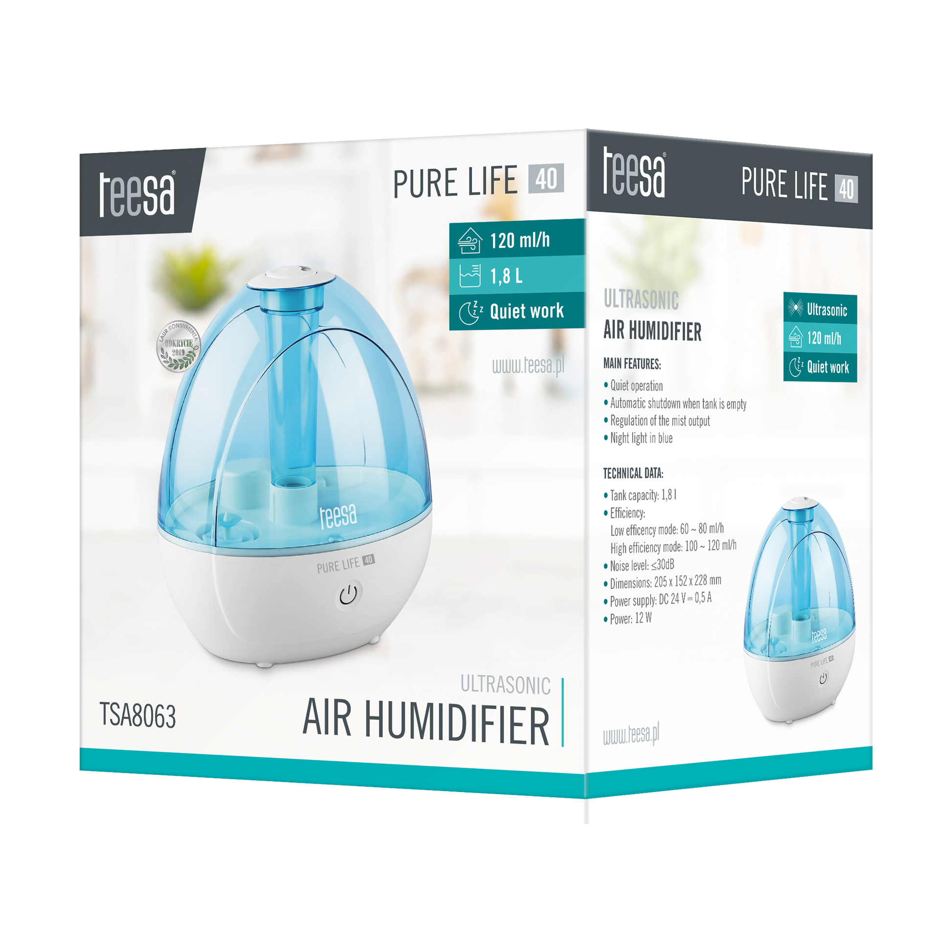 Teesa Air Purifiers – TEESA PURE LIFE 40 Ultrasonic Humidifier – image 6