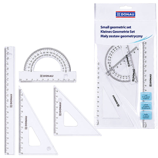 LEAN SCHOOL Small DONAU Geometry Set with a 20-cm Ruler, Set Square, and Transparent Protractor