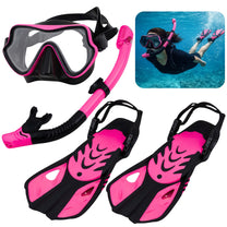 LEAN TOYS Swim – Snorkeling Set: Fins, Goggles, and Snorkel—Black and Pink, S/M
