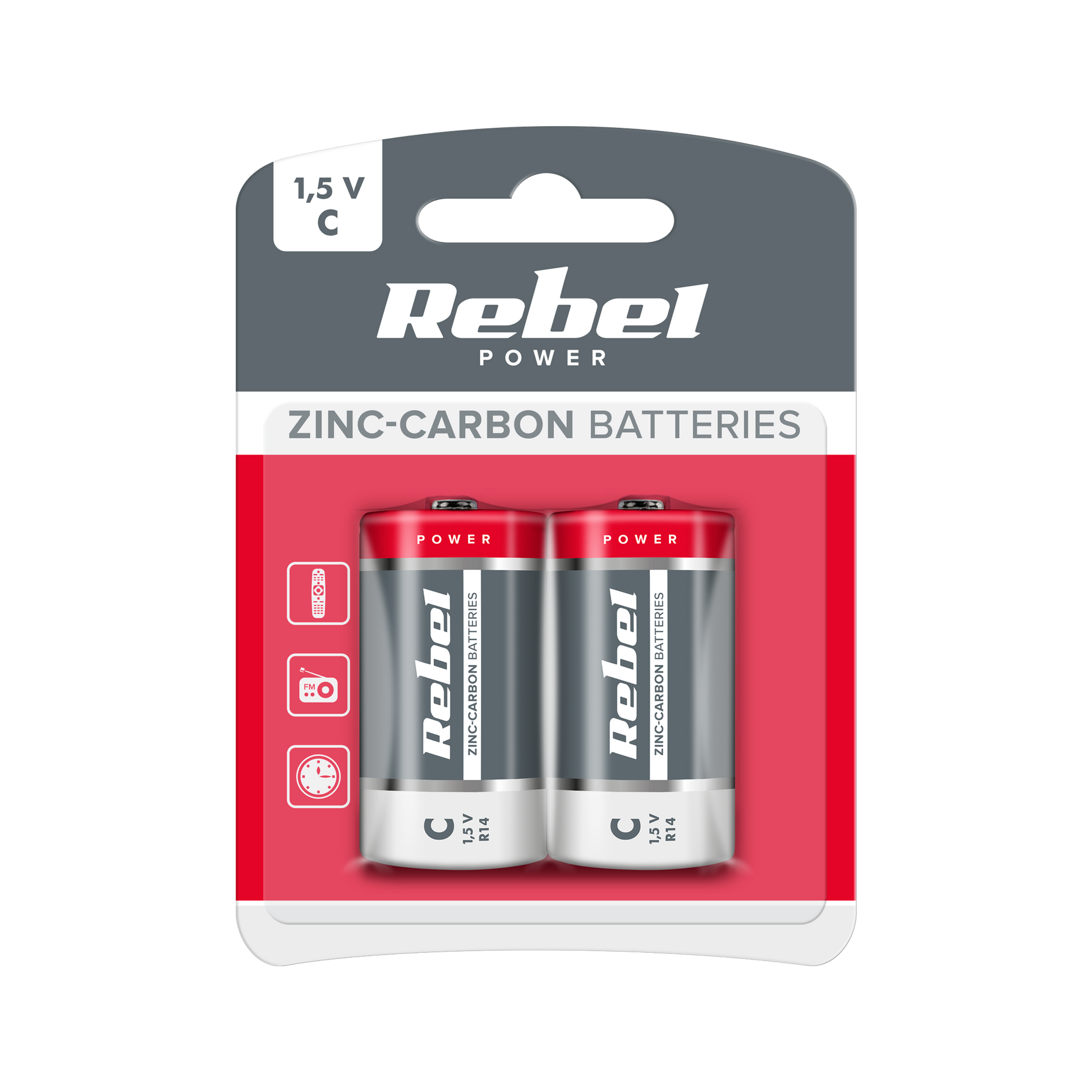 Rebel Alkaline, coin-cell, and – REBEL R14 Zinc-Carbon Batteries, 2 per pack