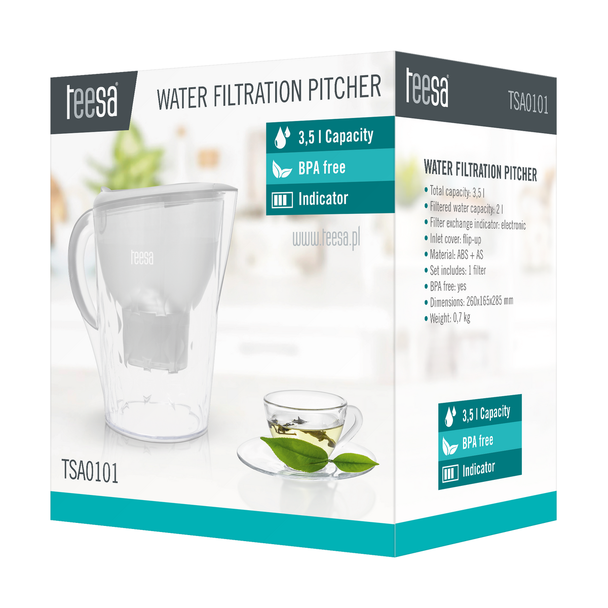 Teesa Jugs – 3.5-liter white filter pitcher – image 5