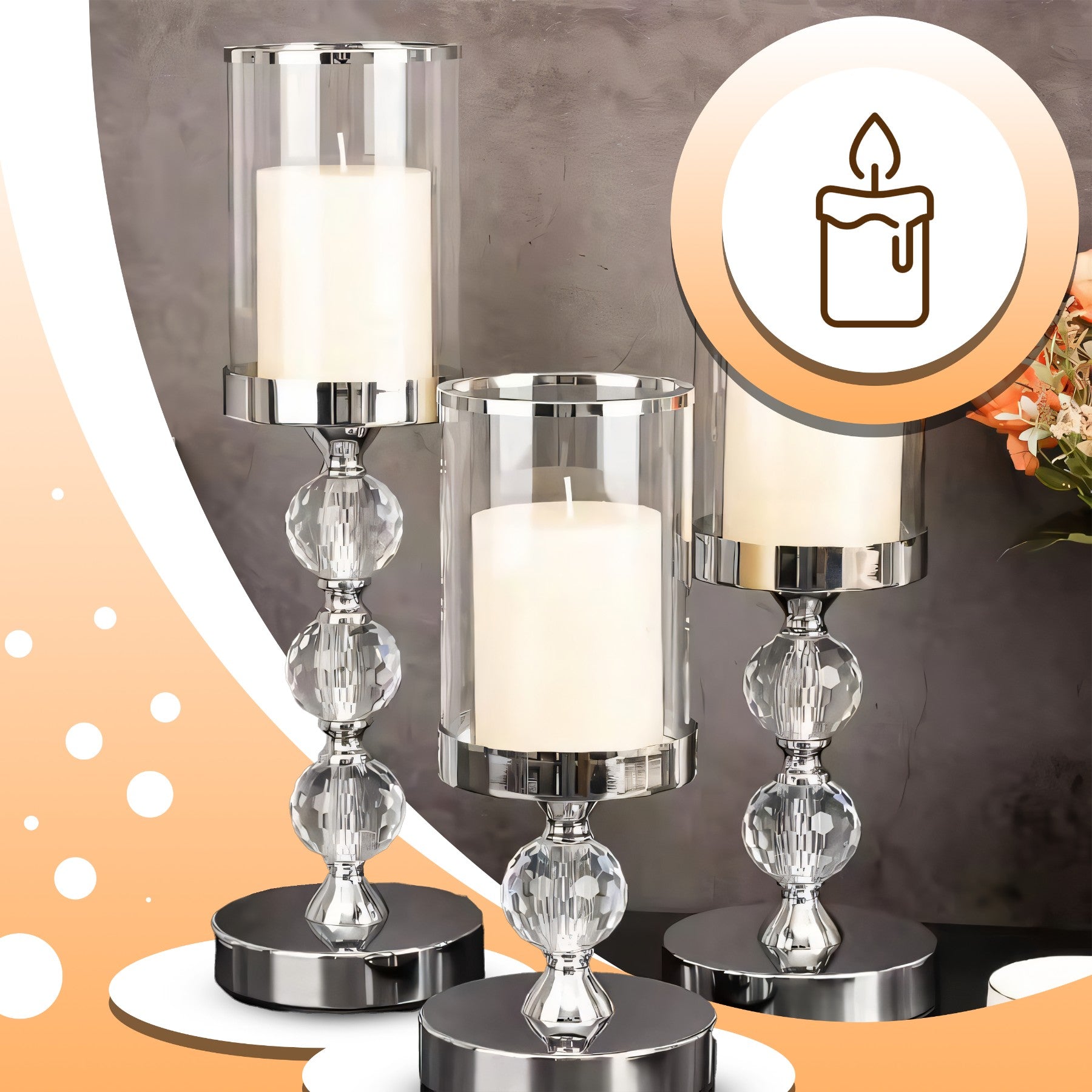 RTO 3 Glass Candle Holders, Decorative Lanterns, Cup-Shaped, Glamorous, Decorative, OR1117 – image 3