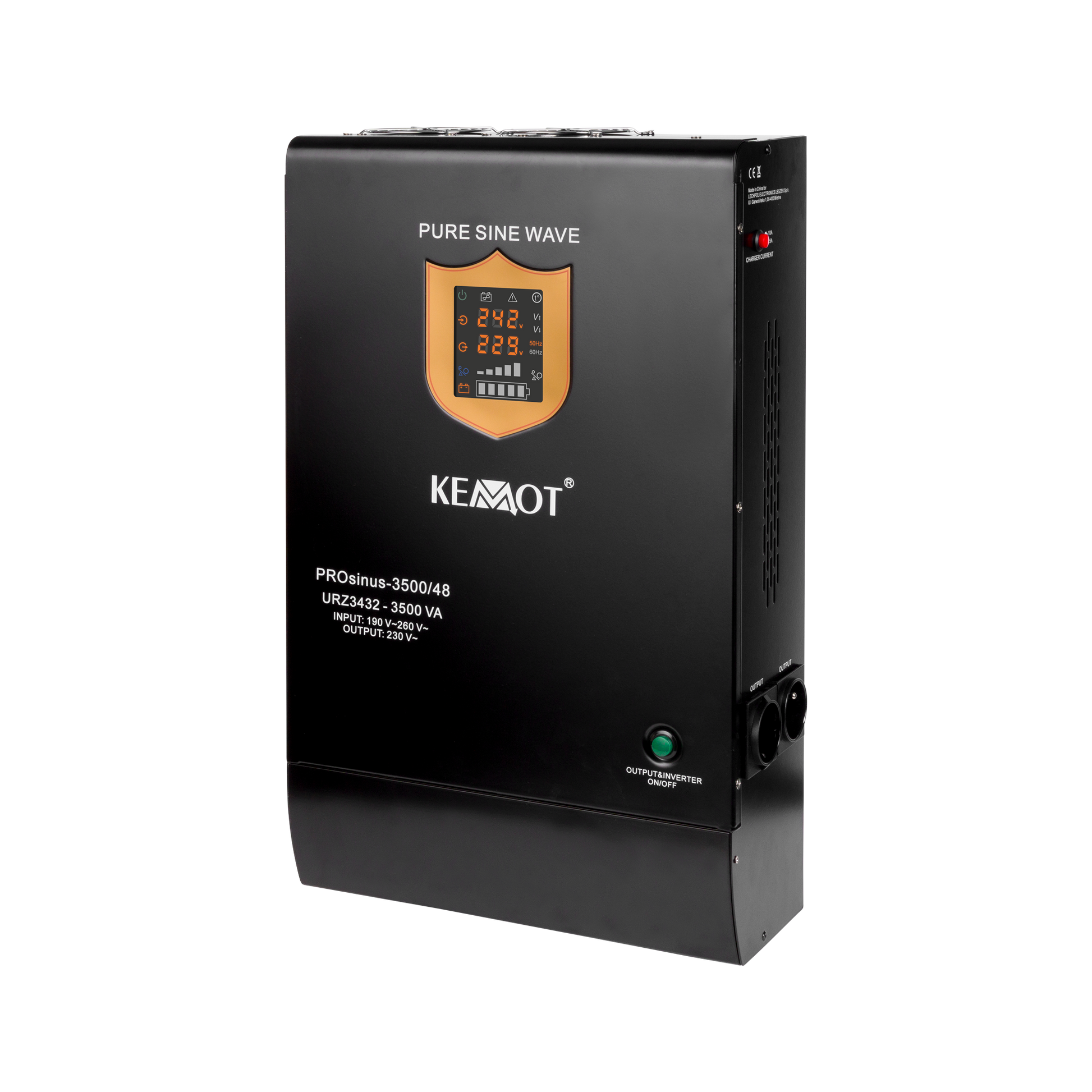 Kemot KEMOT PROsinus-3500/48 Emergency Power Supply—a pure sine wave inverter with a charging function—48V, 230V, 3500VA/2400W—wall-mounted