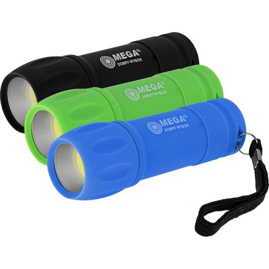 Mega Flashlights, hand lamps, headlamps, tourist lamps – COB flashlight, 3xAAA, 100lm