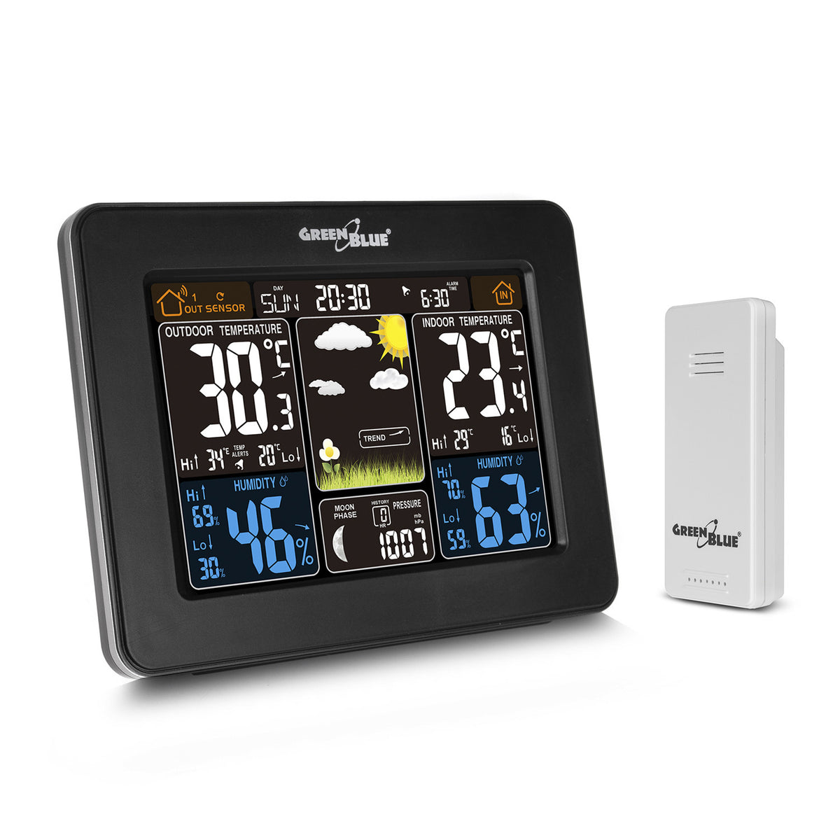 GreenBlue GreenBlue Wireless Weather Station, Color Display, with DCF System and Moon Phases, GB523 – image 2
