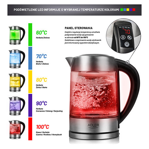 ADLER Electric kettles – AD 1247 1.7-liter glass kettle with temperature control – image 8