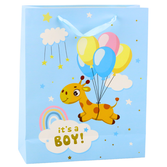 "It's a Boy" Blue Giraffe Gift Bag, 32 x 26 x 10 cm - Carlat