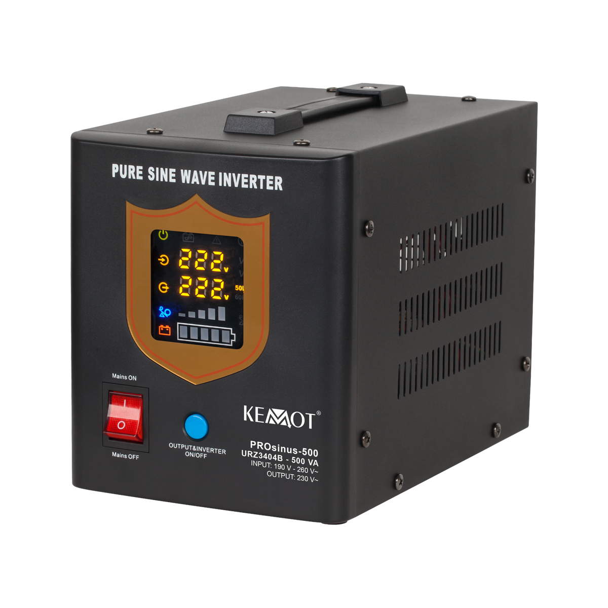 Kemot KEMOT PROsinus-500 Uninterruptible Power Supply (UPS) with a pure sine wave inverter and 12V/230V charging function, 500VA/300W - black