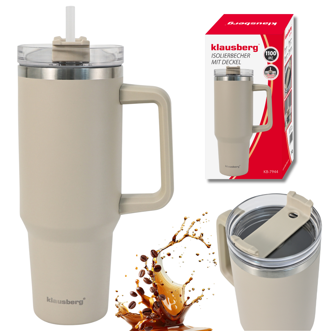 Klausberg Insulated mug with straw, beige, 1100 ml, stainless steel, Klausberg, KB-7944 – image 3