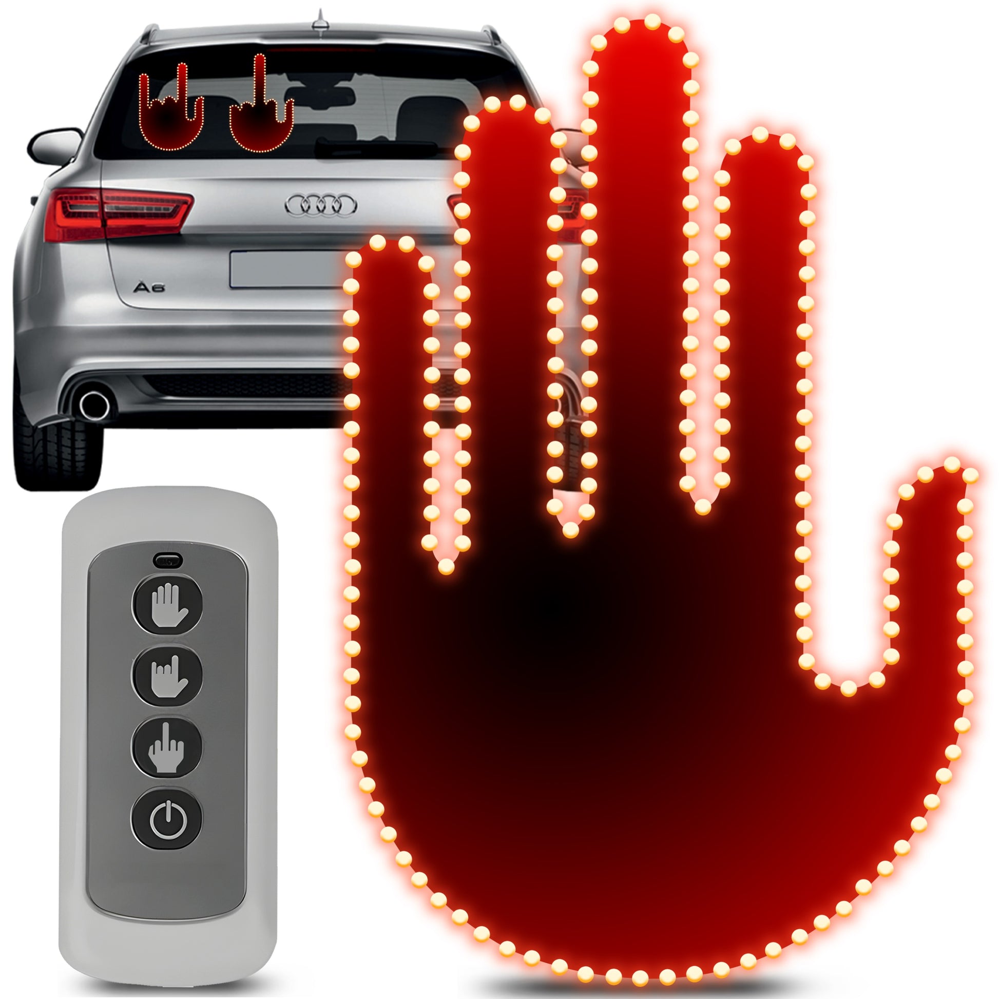 RTO LED Hand Gesture Signal for Car Rear Window—Middle Finger + Remote Control