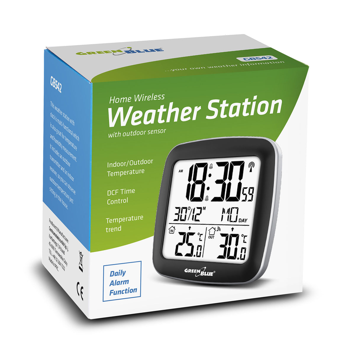 GreenBlue GreenBlue Wireless Weather Station, with DCF System, Calendar, Alarm, GB542 – image 2