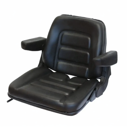 Black adjustable seat with armrests on a white background