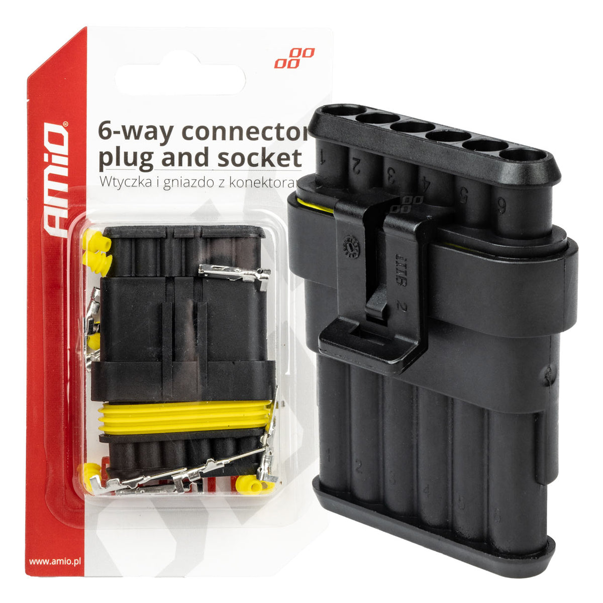 AMiO Connectors – 6-pin Superseal hermetic connector plug, model AMIO-03522