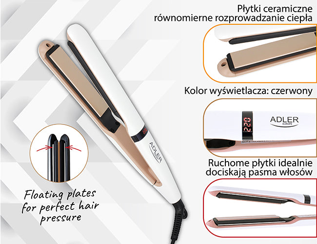 ADLER Hair – AD 2321 Hair Straightener - Ceramic with Temperature Control – image 4