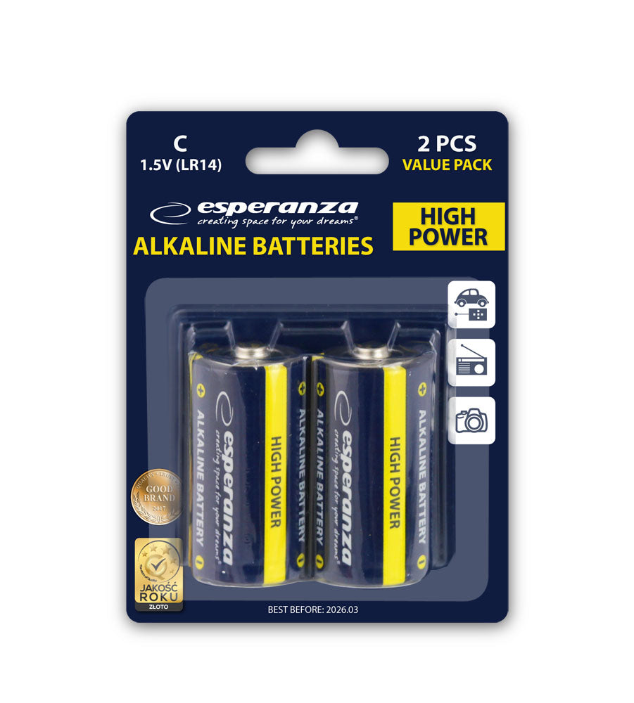 Esperanza Alkaline, coin-cell – EZB107 Esperanza LR14 Alkaline Batteries, 2-Pack, Blister Pack – image 4