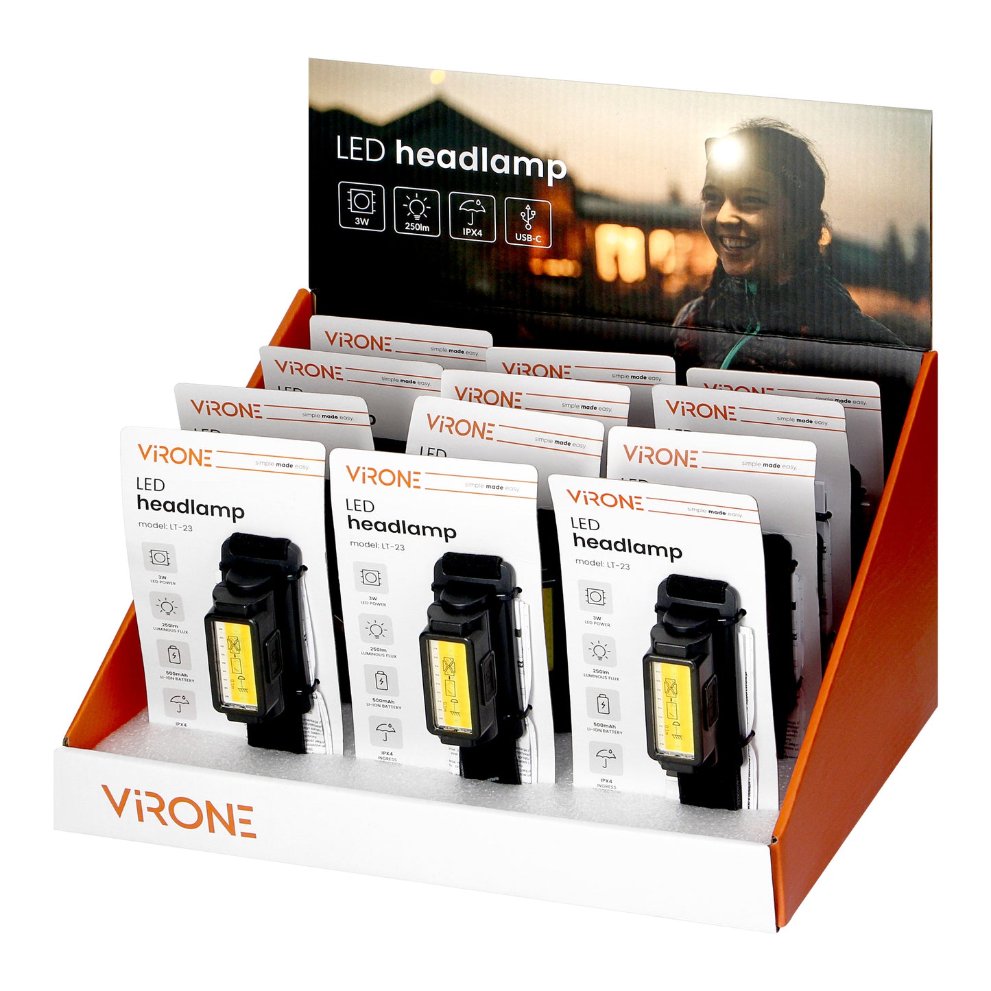 Orno Flashlights – LED Headlamp, 250 lm, 500 mAh, CCT, adjustable head – image 3