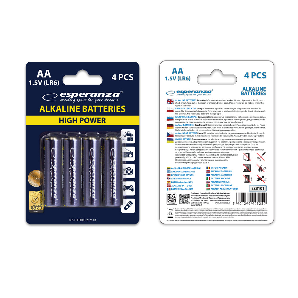 Esperanza Alkaline, coin-cell – EZB101 Esperanza AA Alkaline Batteries, 4-Pack, Blister Pack – image 3