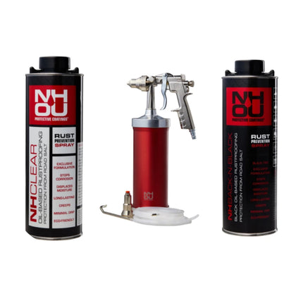 NHOU® Professional Starter Set – Spray Gun + 6 × 1L Rust Protection (4 Black + 2 Clear)