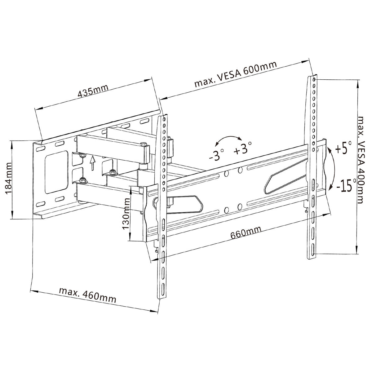 Maclean Maclean TV Mount / Bracket, Universal, Max VESA 600x400, 37-80", 45 kg, Black, MC-723 B – image 2