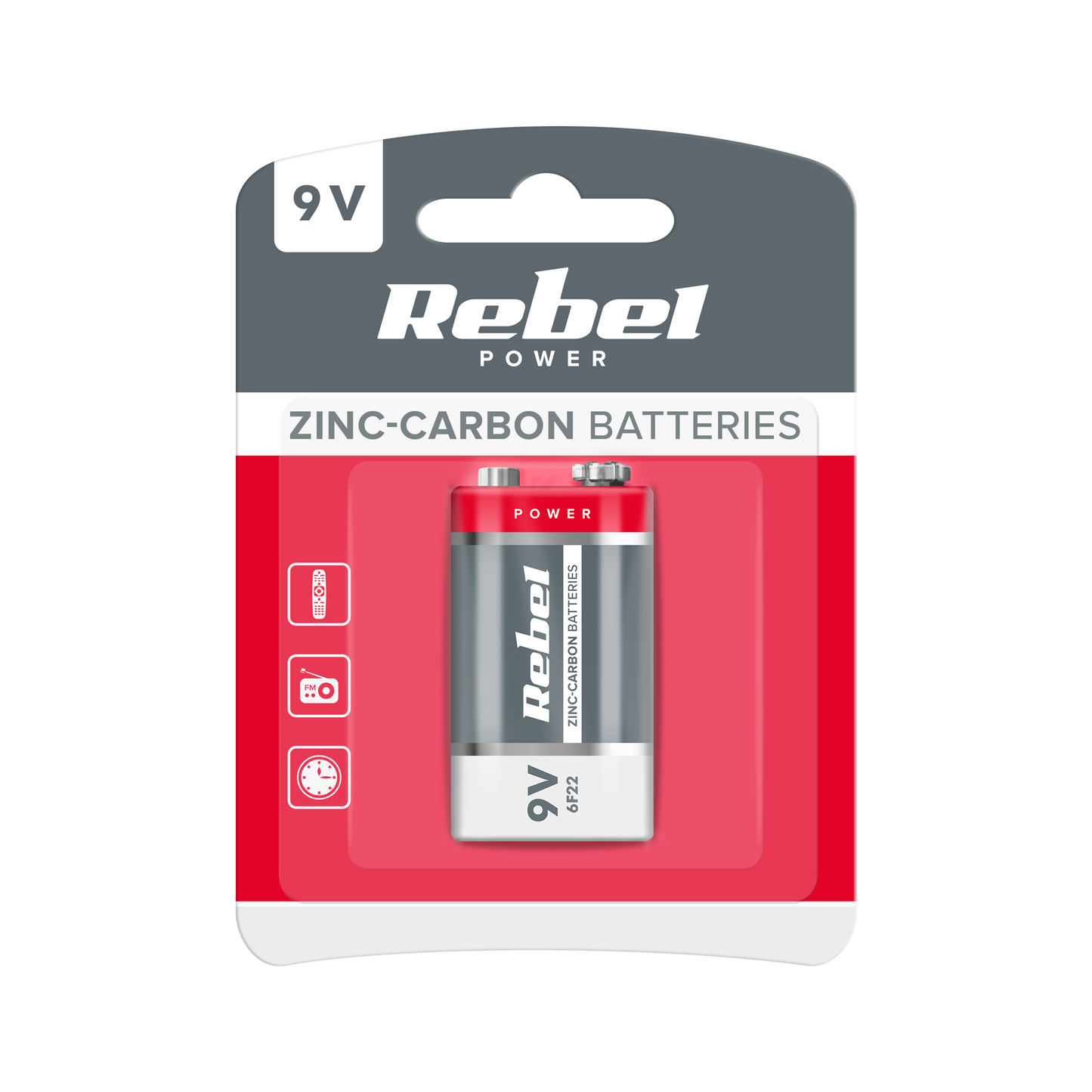 Rebel Alkaline, coin-cell, and zinc-carbon – REBEL 6F22 Zinc-Carbon Batteries (Blister Pack)