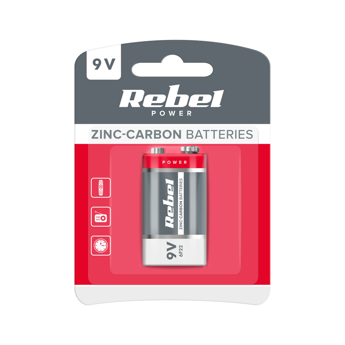 Rebel Alkaline, coin-cell, and zinc-carbon – REBEL 6F22 Zinc-Carbon Batteries (Blister Pack)