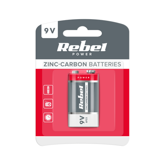 Rebel Alkaline, coin-cell, and zinc-carbon – REBEL 6F22 Zinc-Carbon Batteries (Blister Pack)