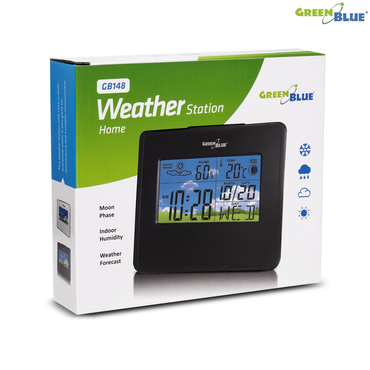 GreenBlue GreenBlue GB148B Black Weather Station, Clock, Calendar, and Moon Phase Display – image 6