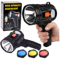LEAN Solar-Powered LED Flashlight with 6 Modes, Power Bank, and Replaceable Filters, 19 cm