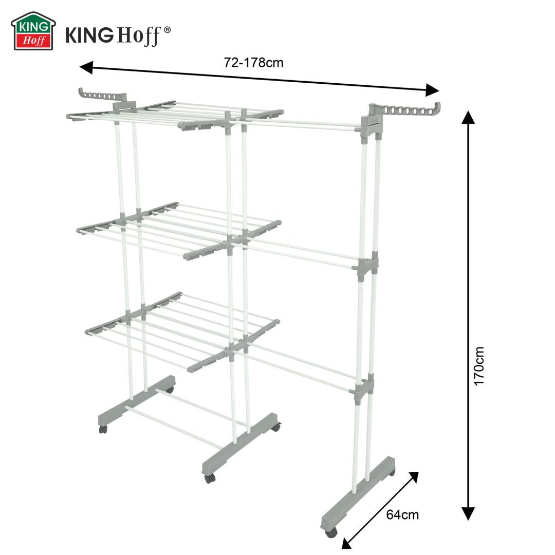 KINGHoff Large clothes drying rack, 3 tiers, foldable, extendable, Kinghoff KH-2044 – image 8