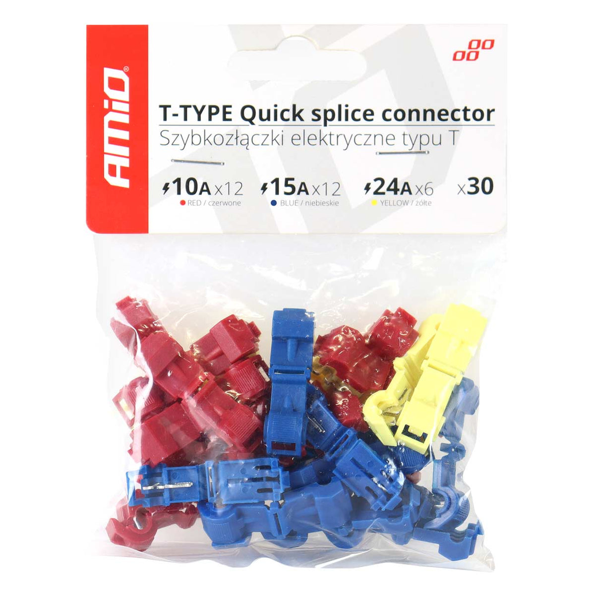 AMiO Quick-connect – Quick-connect electrical connectors, Type-T, 30 pcs., mixed set, AMIO-02347