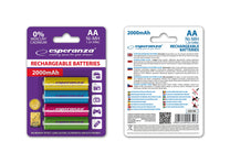 Esperanza EZA108 Esperanza Ni-MH AA Rechargeable Batteries, 2000 mAh, 4-Pack, Assorted Colors – image 2