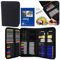 LEAN Art Set for Drawing and Sketching: Crayons, Pencils, Pencil Case—74 Pieces