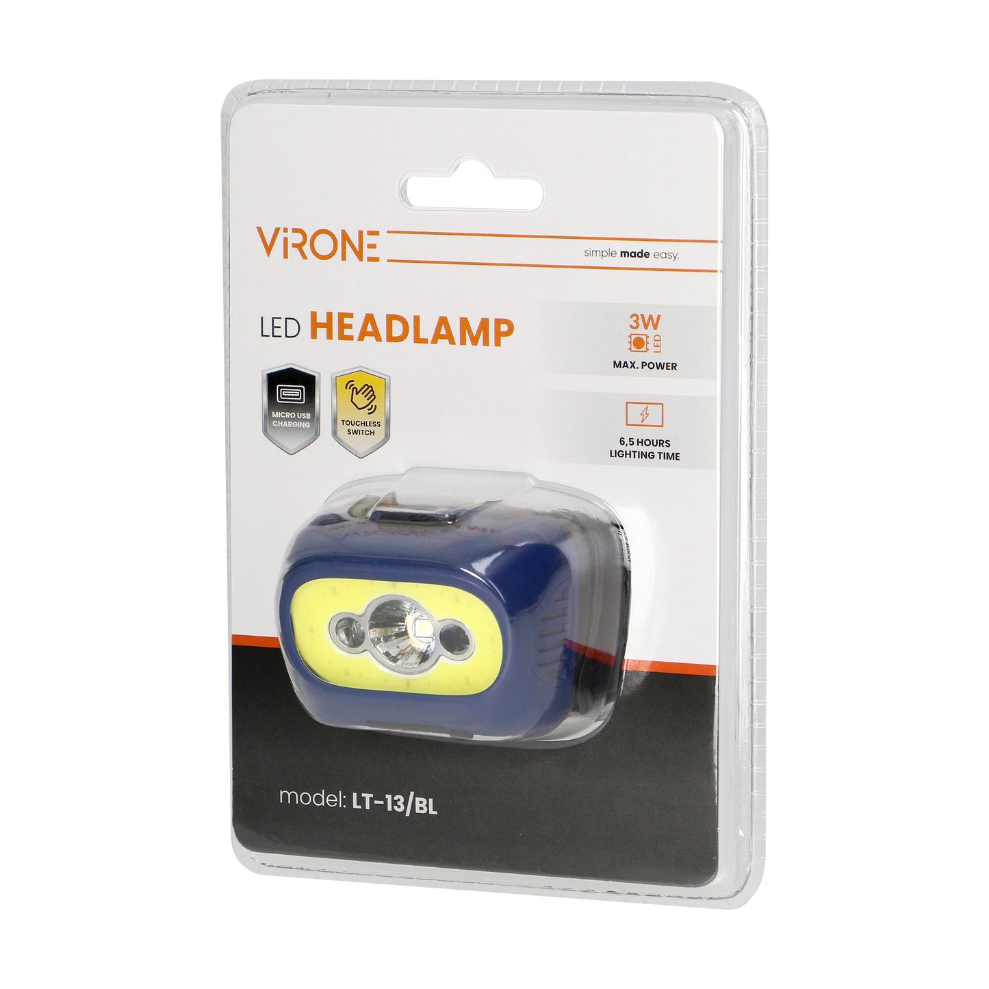 Orno Flashlights, hand – COB LED Headlamp with Motion Sensor, Rechargeable, Blue – image 2