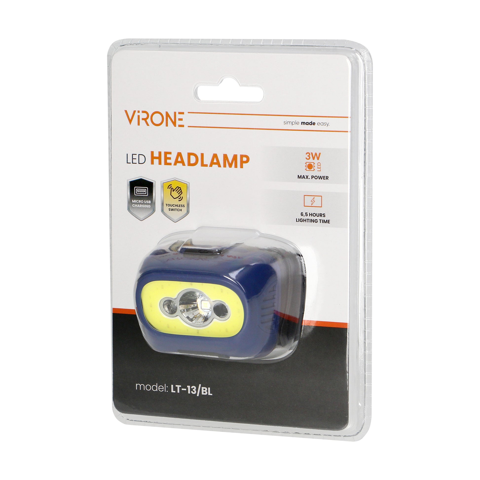 Orno Flashlights, hand – COB LED Headlamp with Motion Sensor, Rechargeable, Blue – image 2