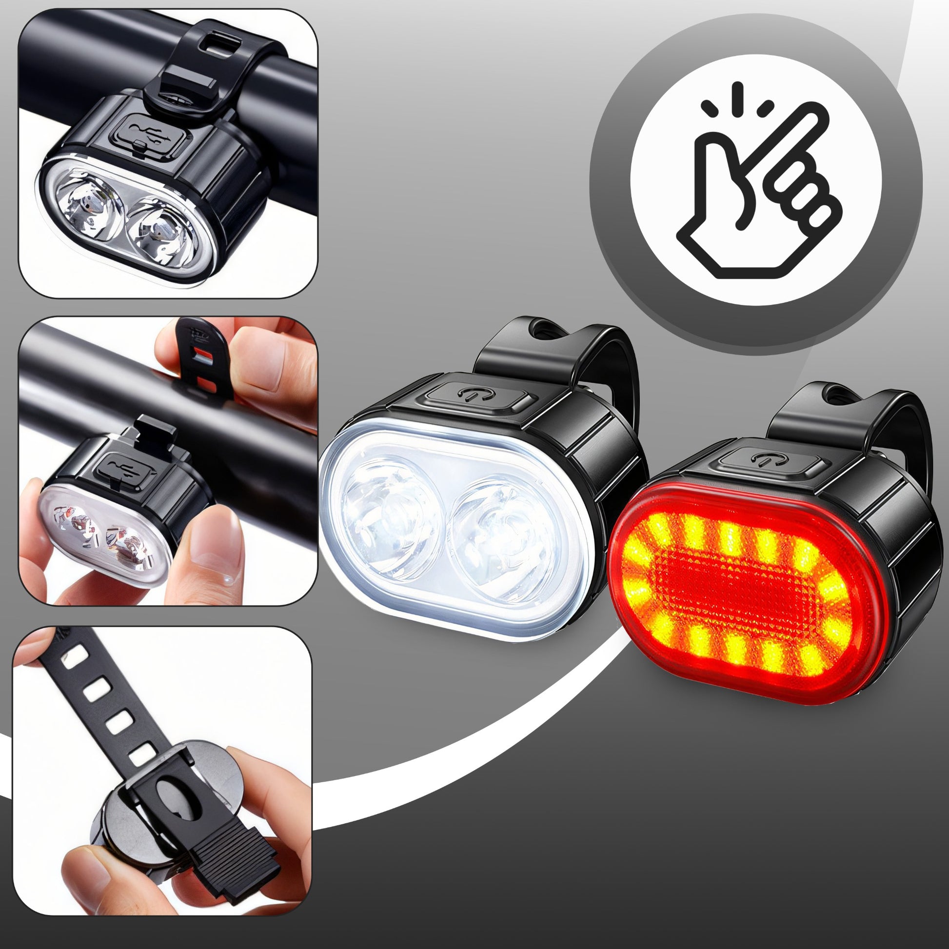 RTO Powerful LED Battery-Powered Front and Rear Bike Light Set - ER1030 – image 2