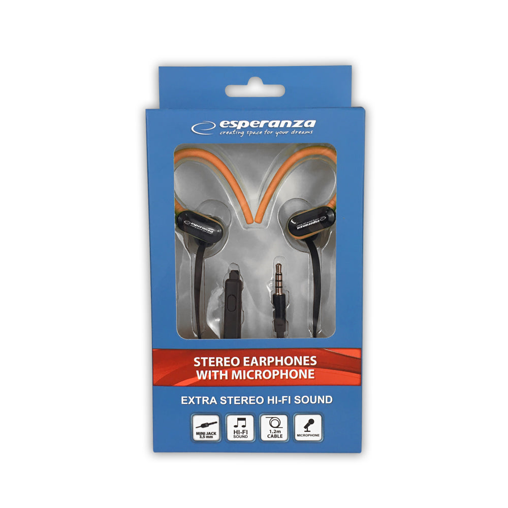 Esperanza EH197KO Esperanza In-Ear Headphones with Microphone EH197, Black and Orange – image 3