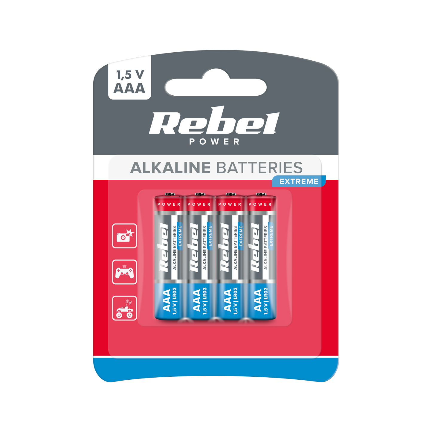 Rebel Alkaline, coin-cell – REBEL EXTREME LR03 Alkaline Batteries, 4 per pack
