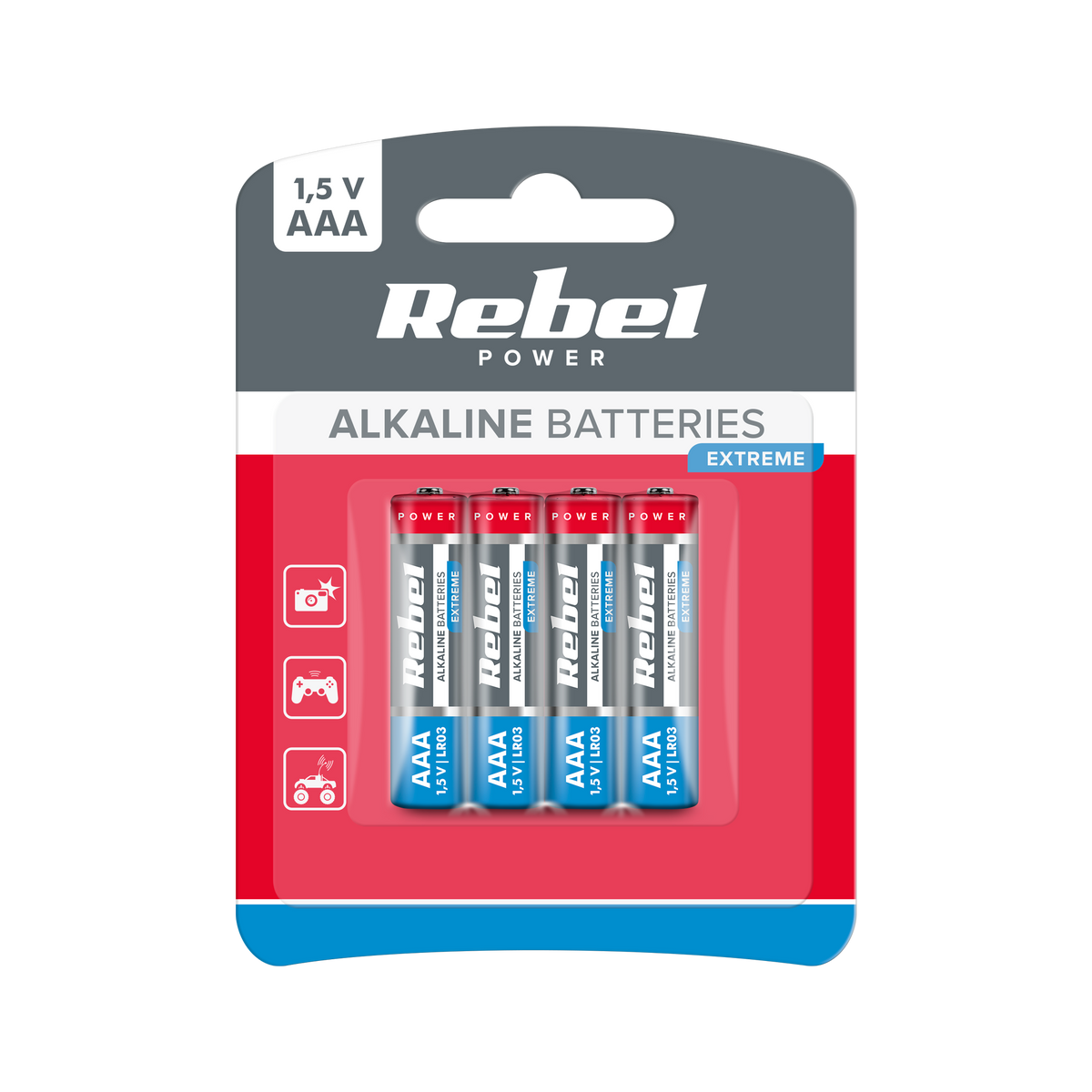 Rebel Alkaline, coin-cell – REBEL EXTREME LR03 Alkaline Batteries, 4 per pack