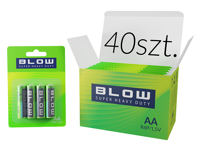 Blow 82-659# Blow Super Heavy Duty AA R06P Batteries, Blister Pack, 40-Pack
