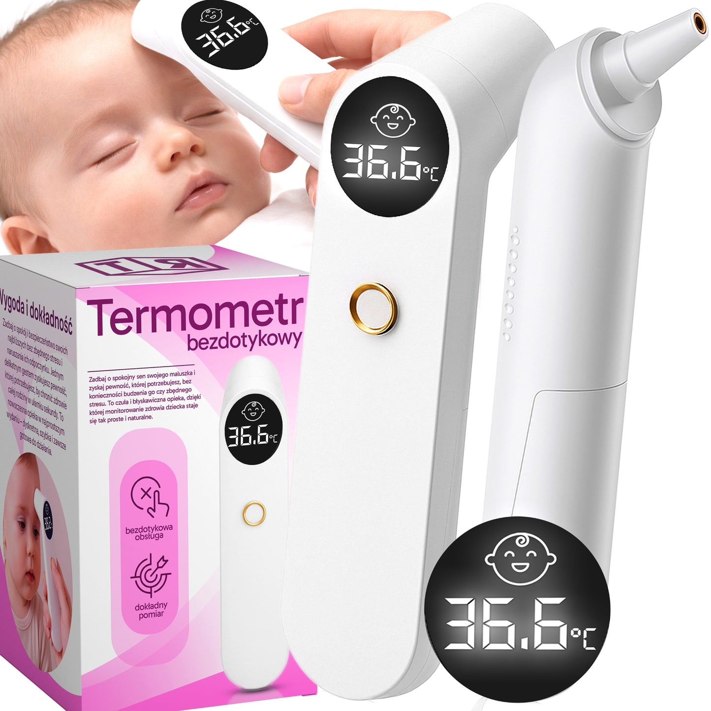 RTO Non-contact Infrared Medical LCD Thermometer with Fever Alarm for the Ear and Forehead - ER991