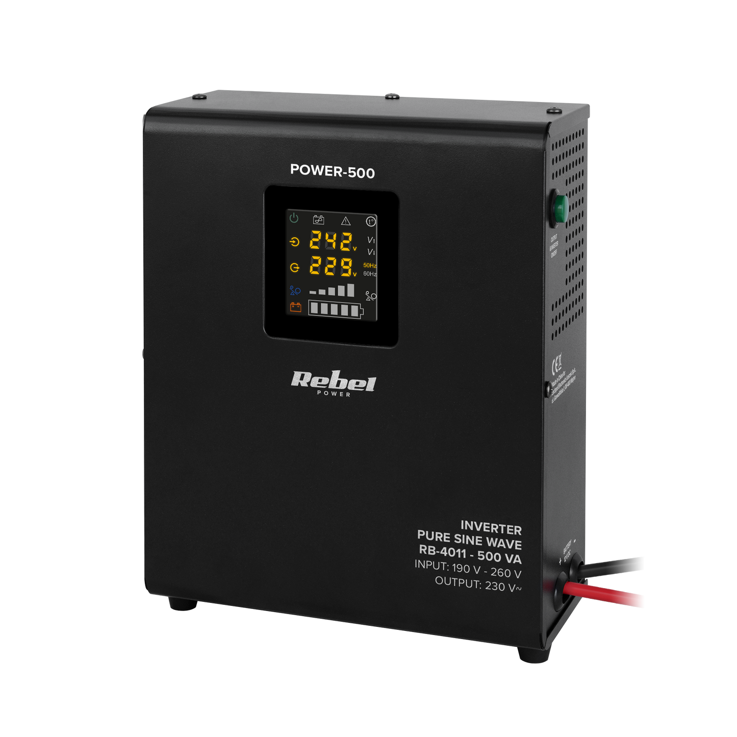 Rebel Rebel POWER-500 Wall-Mounted Emergency Power Supply - Inverter with Pure Sine Wave Output and Charging Function 12V 230V 500VA/300W