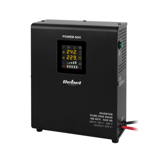 Rebel Rebel POWER-500 Wall-Mounted Emergency Power Supply - Inverter with Pure Sine Wave Output and Charging Function 12V 230V 500VA/300W
