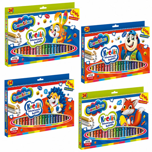 LEAN SCHOOL BAMBINO Thick Crayons in a Wooden Case with Sharpener, 24 Colors