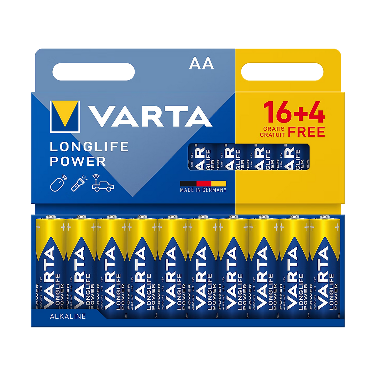 Varta VARTA LR06 Longlife Power Alkaline Battery, 16+4 per blister pack.