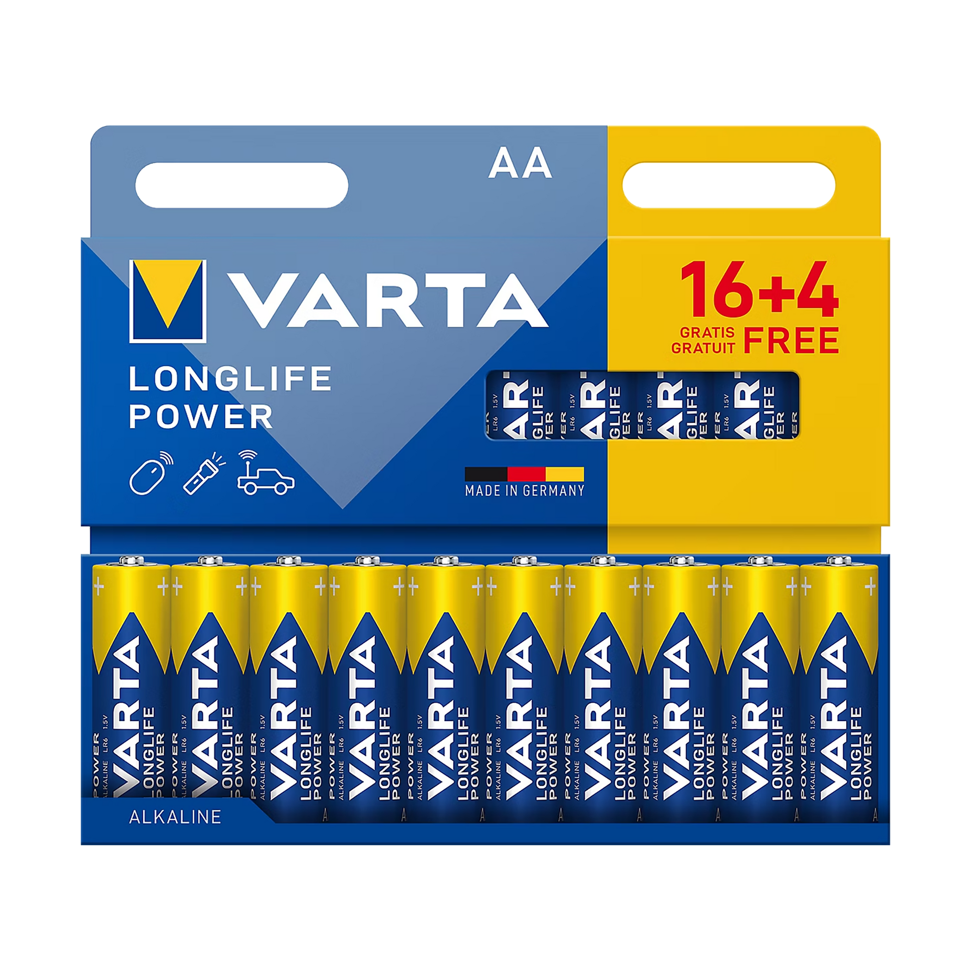 Varta VARTA LR06 Longlife Power Alkaline Battery, 16+4 per blister pack.